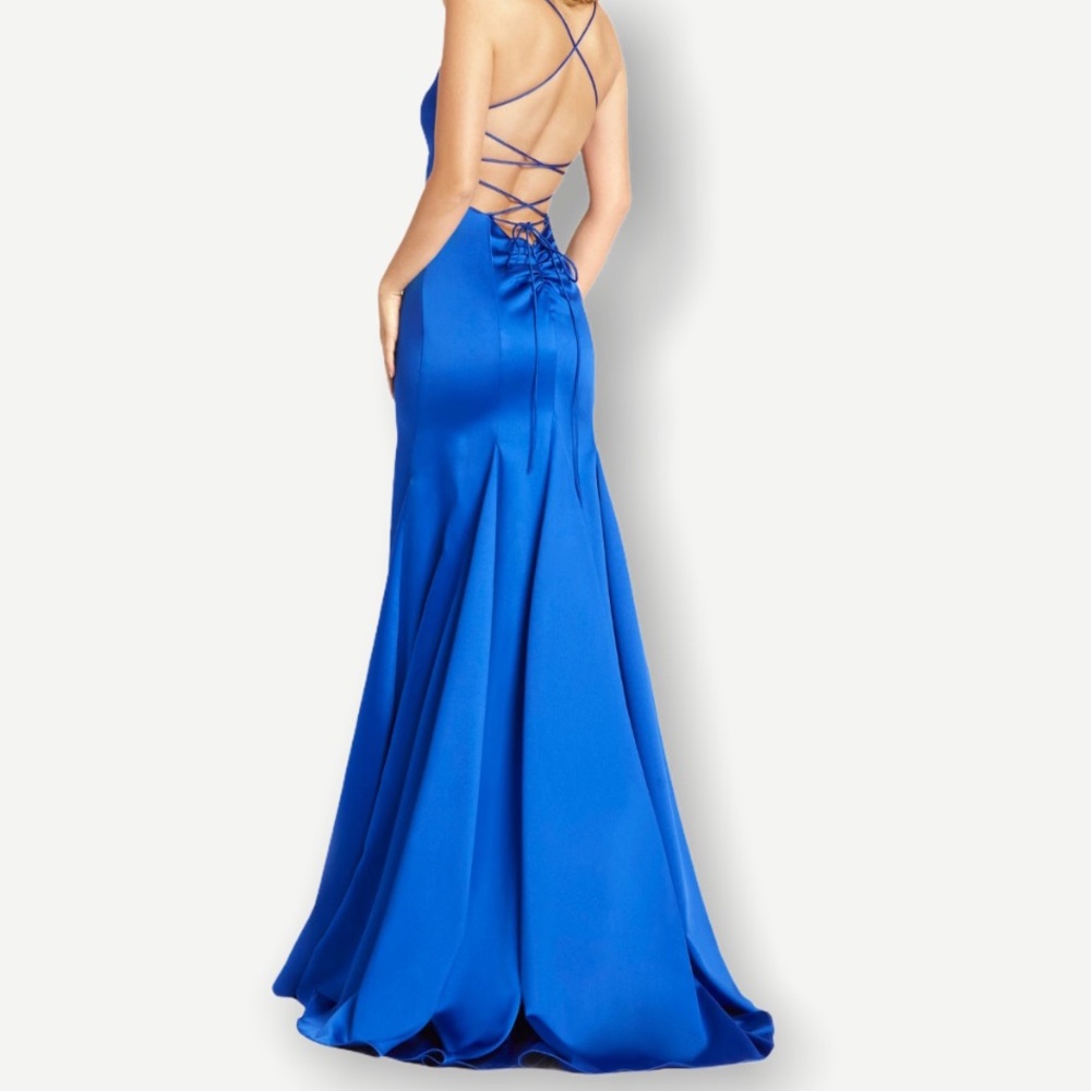 Ieena for Mac Duggal Strappy Satin Column Ballgown